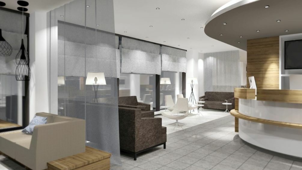 Hotel Wyndham Garden Munich Messe Esterno foto 3D rendering of a reception area